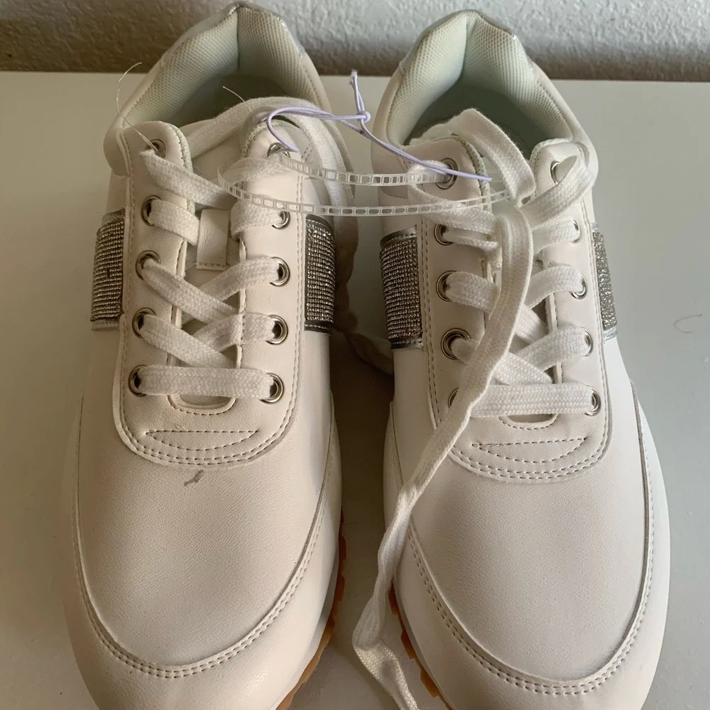 Stylish White and Silver Sneakers - Picture 2 of 9